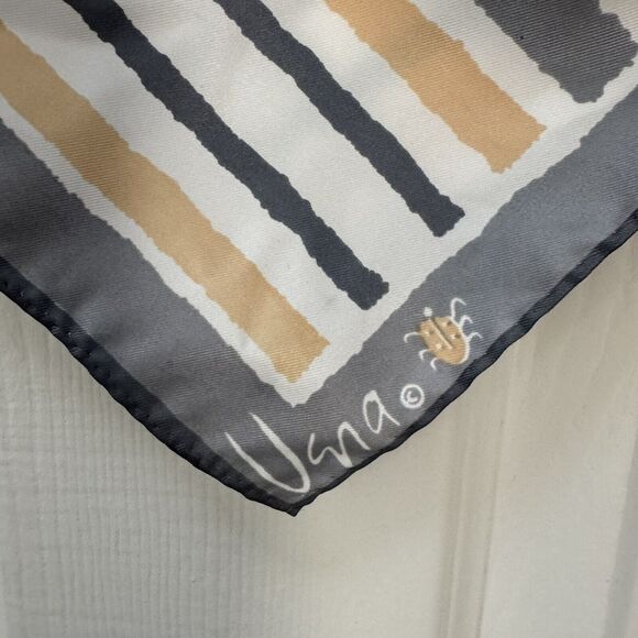 Scarves by Vera Scarf Square 26" Gray White Brown Stripes Geometric - Picture 2 of 4